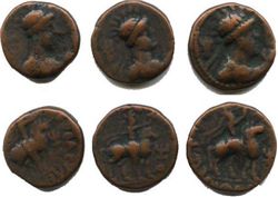 Кушан, король Сотер Мегас, 1 век н.э., бронза, тетрадрахмы