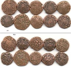 Индия, 10 бронзовых монет, правление династии Чола, 11 век