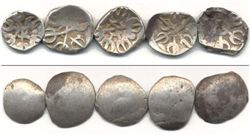 Зап. Индия, Таксила, 5 серебр.монет, примерно 1-2 век н.э.