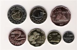 Паскуа о-в, 1-500 песо, набор 7 монет