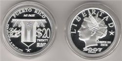 Пуэрто-Рико, 20 долларов, серебро, 2007